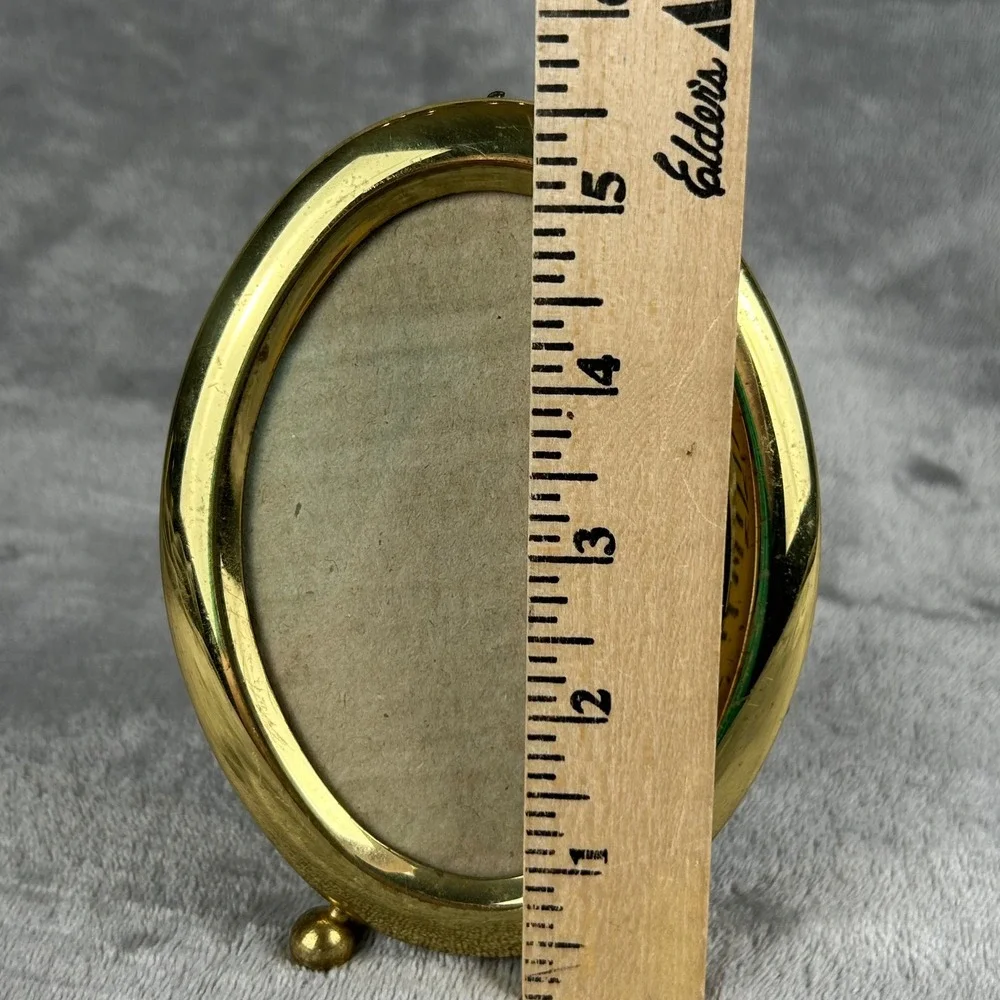 Vintage Brass Oval Picture Frame ~3.5x5 in Small Tabletop Easel Back Ball Feet